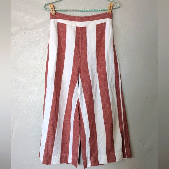 Madewell Linen Huston Striped Cropped Pants Red White XS Beach Vacation Brunch - Picture 2 of 4
